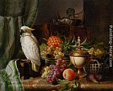 Josef Schuster A Cockatoo Grapes Figs Plums a Pineapple and a Peach painting